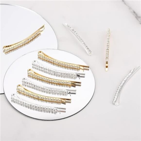 20 Pieces Rhinestone Bobby Pins Crystal Hair Clips Gold and Silver Diamond - Picture 4 of 8